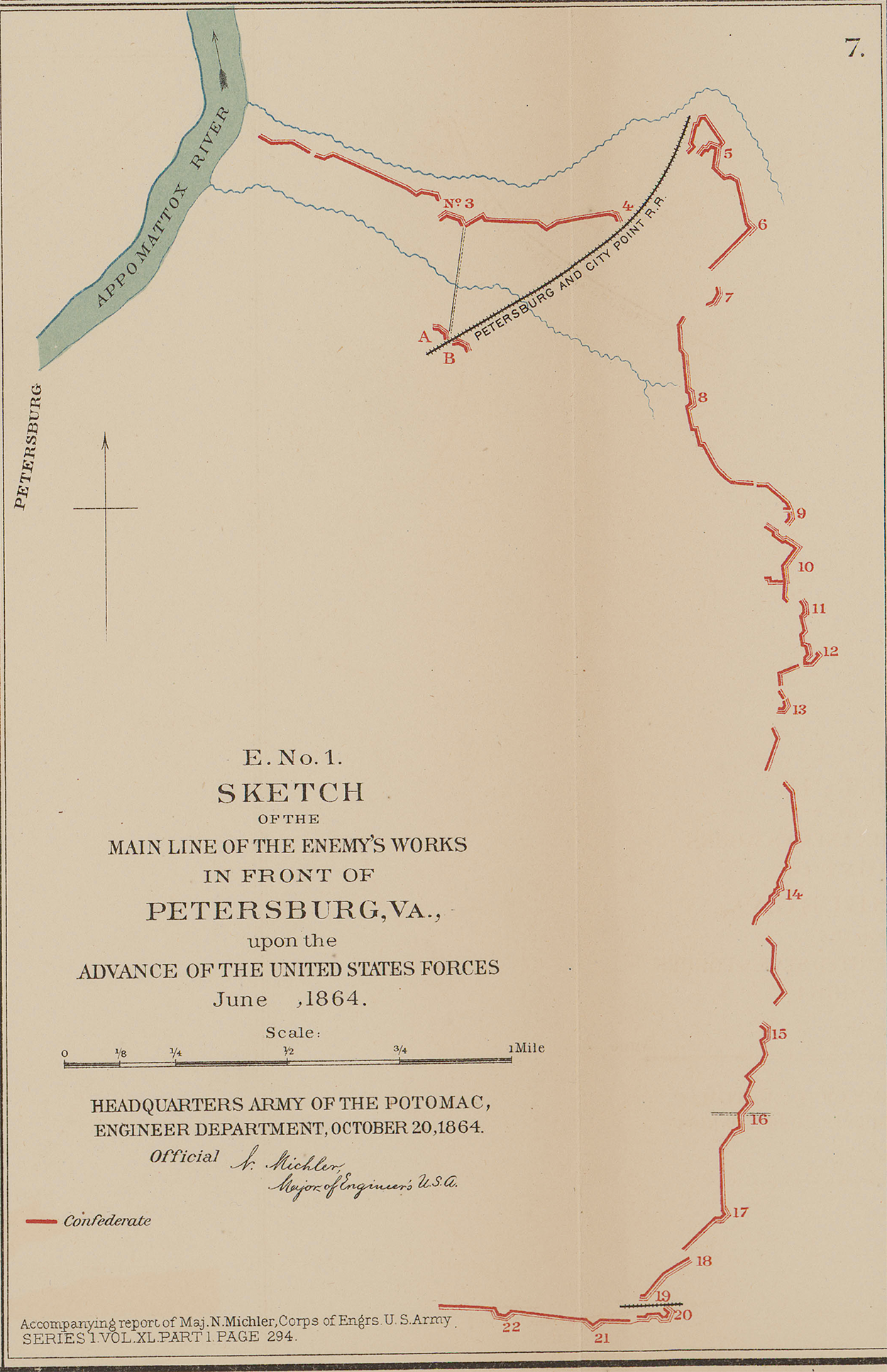 ORAtlasPlate105Map7 E. No. 1. Sketch of the Main Line of the Enemy's Works in Front of Petersburg VA. upon the Advance of the United States Forces June 1864