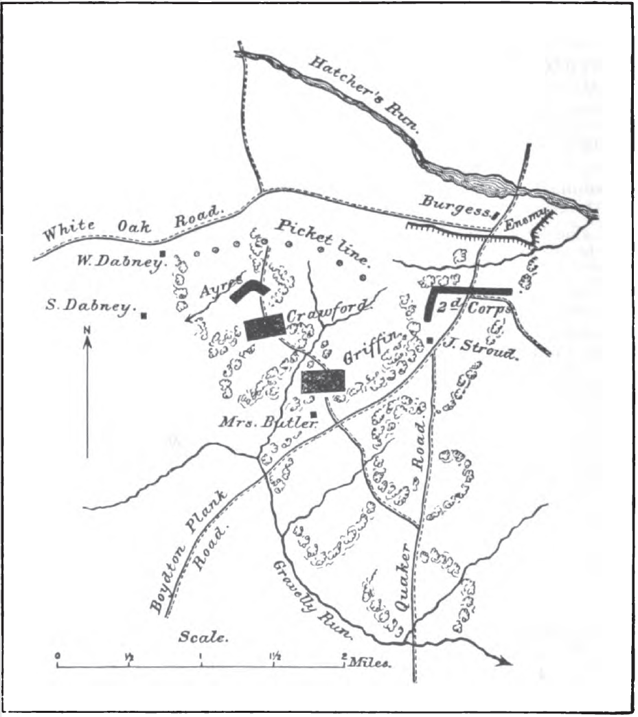 Position of the Fifth Corps on the Night of March 29, 1865 (Official Records) (XLVIPart1Pg814Map1)
