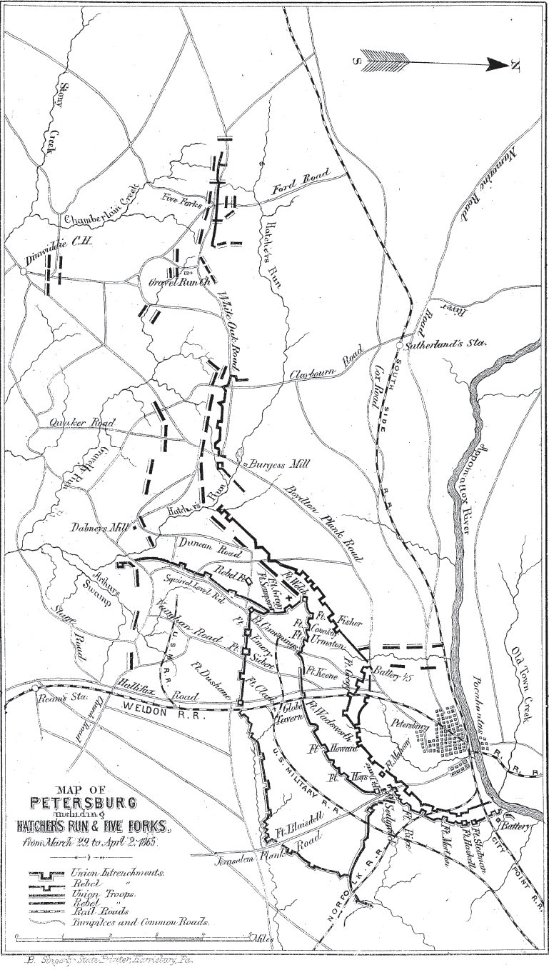 Map of Petersburg Including Hatcher's Run & Five Forks from March 29 to April 2, 1865