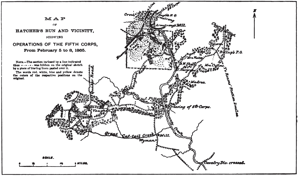 Map of Hatcher’s Run and Vicinity, Showing Operations of the Fifth Corps, From February 5 to 8, 1865: Official Records